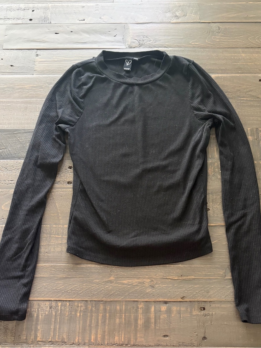 Windsor Black Ribbed Sleeve Long Sleeve Top